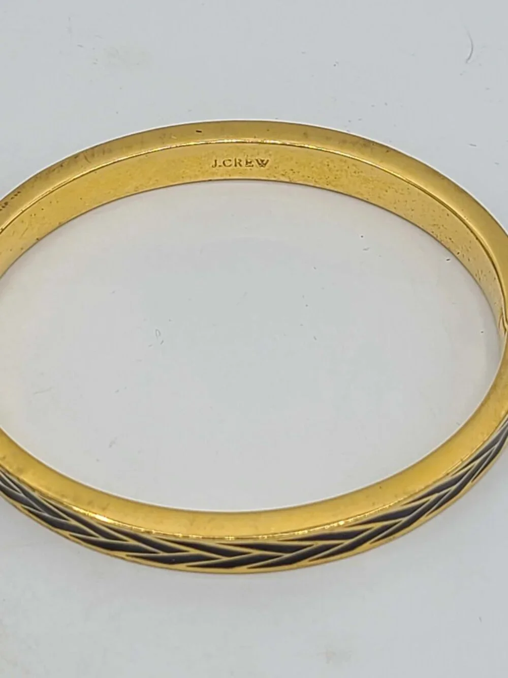 J Crew Black Enamel Gold Tone Textured Hinged Bangle NWOT